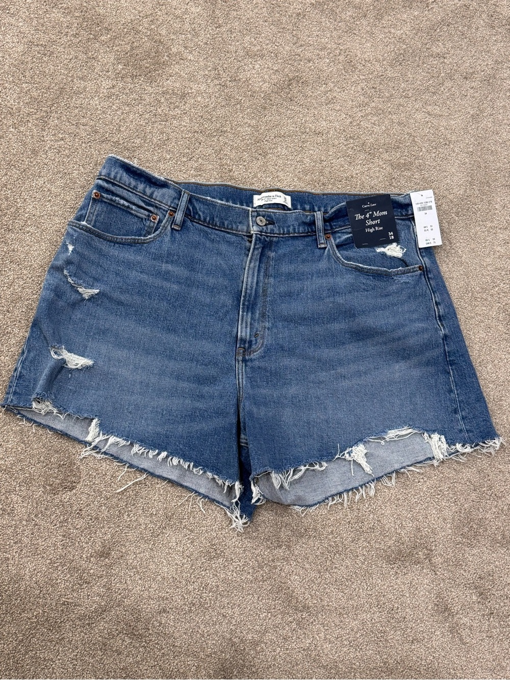 New! Abercrombie Sz 34/18 The 4 inch Mom Shorts Denim Cutoff